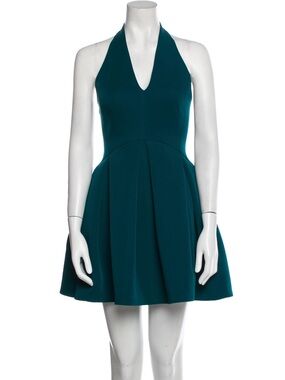 Halston Heritage Teal Halter Fit-and-Flare Mini Dress